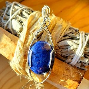 Handmade Blue Lapis pendant wire wrapped in silver